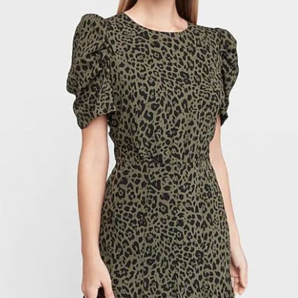 Leopard Print Puff Sleeve Fit And Flare Dress